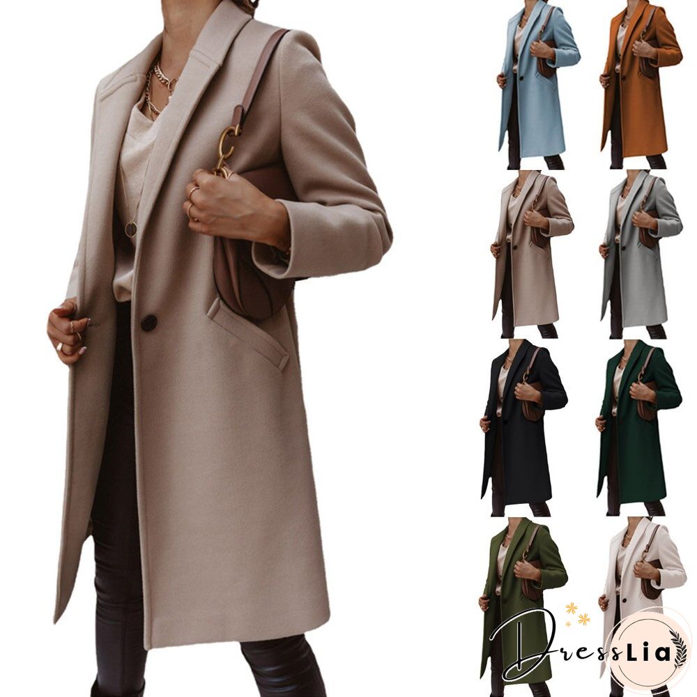 New Autumn And Winter Solid Color Lapel Mid-length Button Woolen Coat Women's Coat Winter Jacket Women