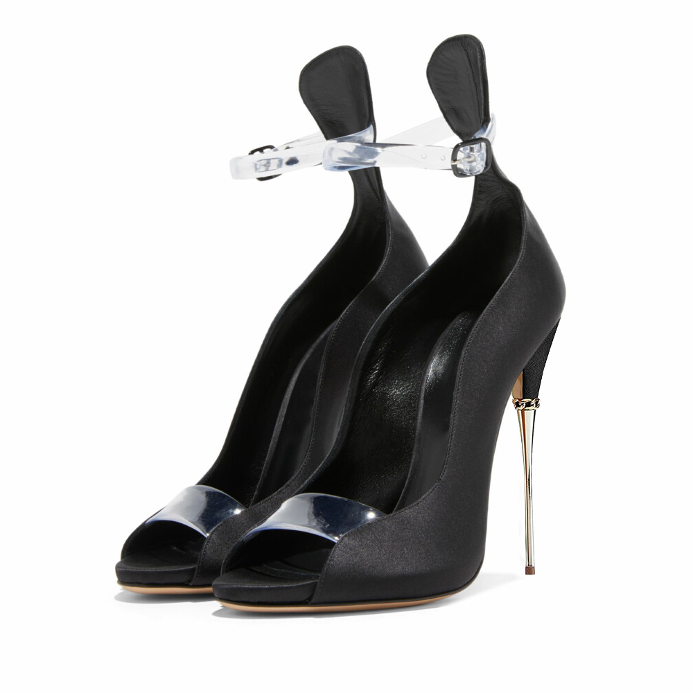 Black Open Toe Stiletto Heel Classy Ankle Strap Pumps Nicepairs