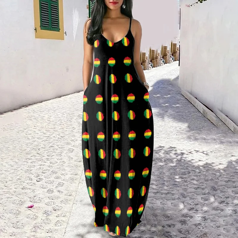 Juneteenth Polka Dot Print Slip Maxi Dress
