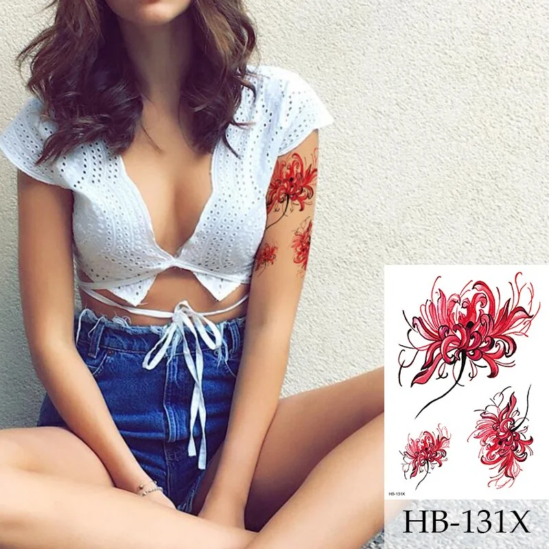 Breast Arm Sleeve Tattoo Women Sexy Back Stickers Body Art Flower Snake Leaves Pattern Sexy Tattoos