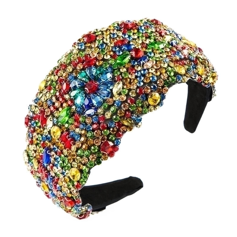 New Super Exaggerated Starry Colorful Rhinestone Wide-brimmed Headband Women’s Luxury Fabric Headwear