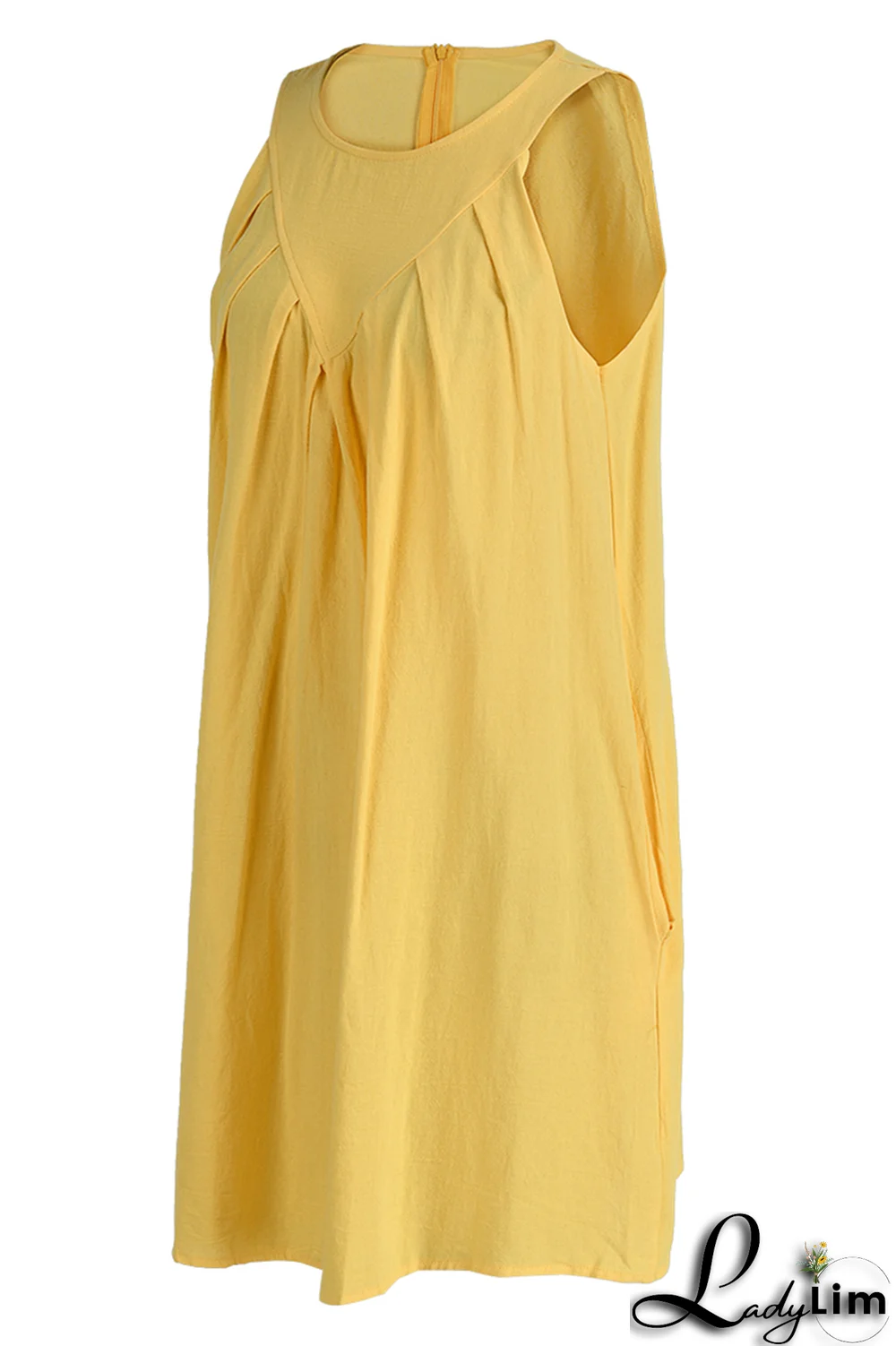 Yellow Casual Solid Patchwork O Neck Straight Dresses