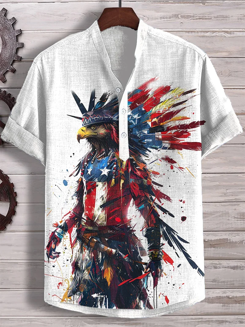 Men's Patriotic Eagle Indian Warrior Splash Art Casual Shirt