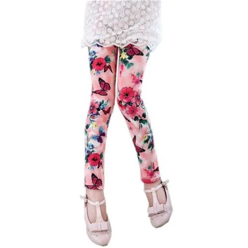 Kids Girls Leggings Spring Summer Flower Printed Children Trousers Girl Casual Pencil Pants Cute Toddler Leggings