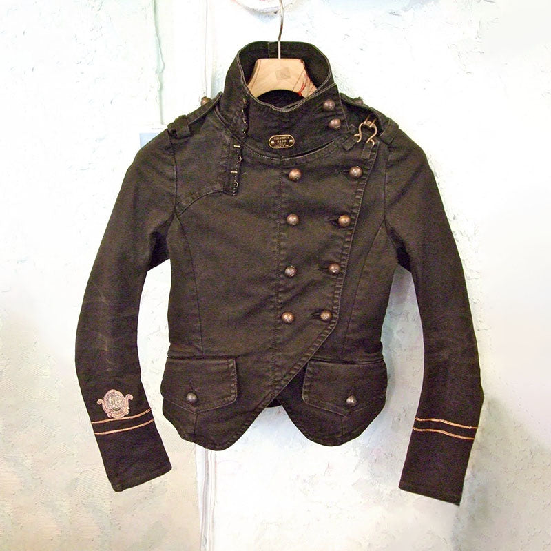 Slant-Collar Button Military Jacket