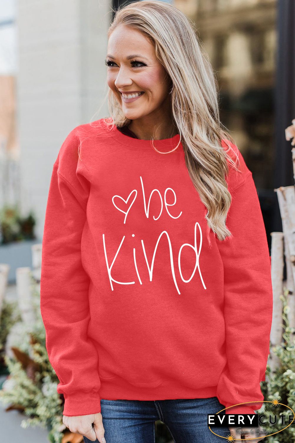 Heart Shaped Letter Print Drop Shoulder Pullover Sweatshirt
