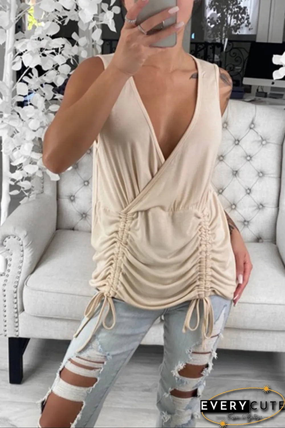 KarliDress Drawstring Tie Up Sleeveless Vest Top P12514