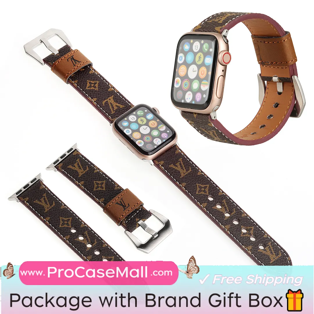 LV Genuine Leather Monogram Canvas Apple Watch Strap Checkerboard Canvas