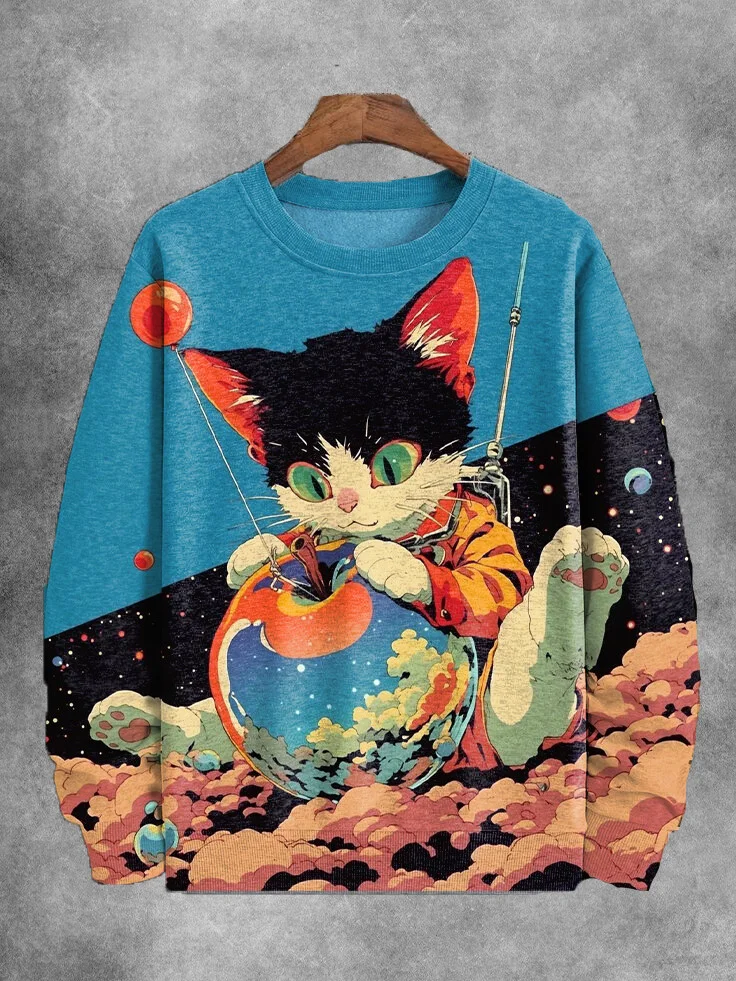 Men's Cat Apple Balloon Fun Art Print Casual Sweatshirt