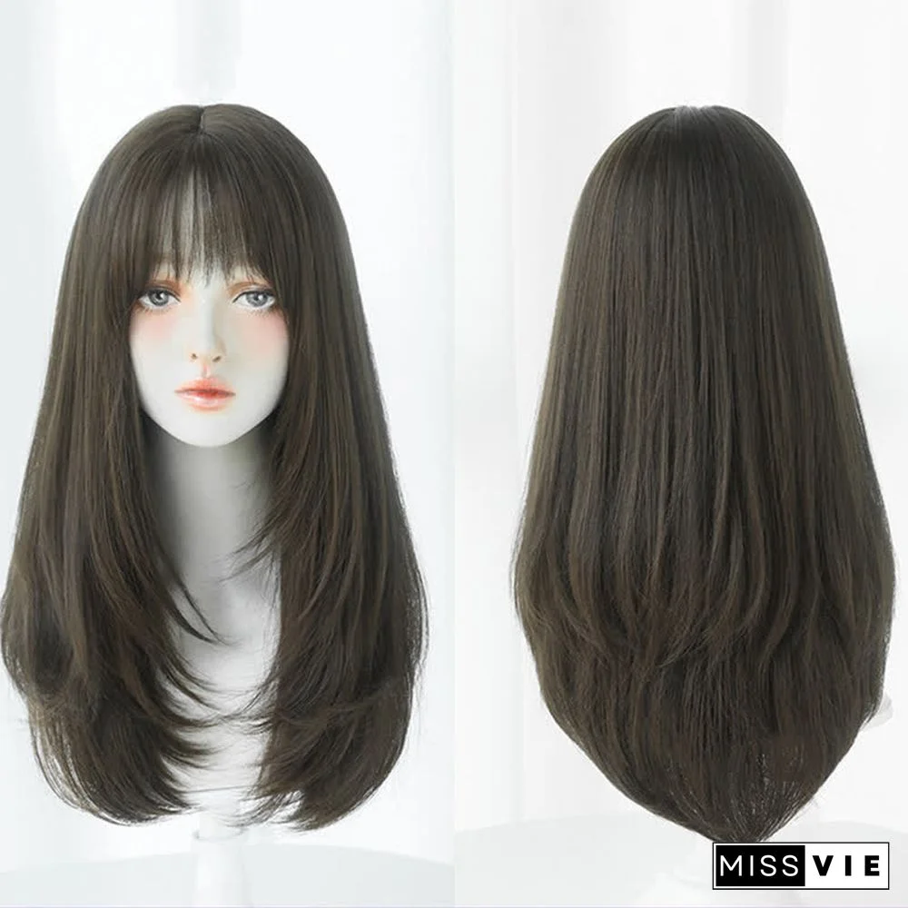 Long Layered Straight Wig With Bangs