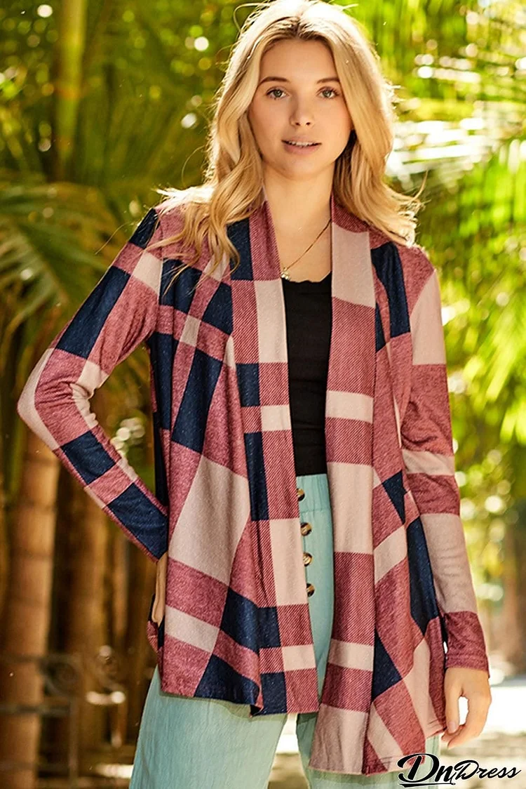Plaid Open Front Cardigan
