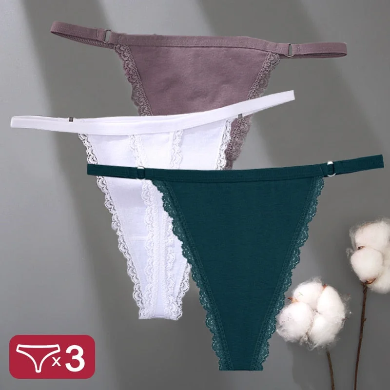 3PCS/Set Cotton Panties Lace G-String Women Lingerie Sexy Underwear for Female Panties Ladies T-Back Thong Lace Floral Pantys