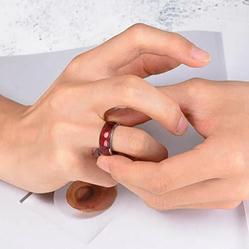 6MM 8MM Women Mens Silver Tungsten Matching Colorful Fragments Inlay Steel Red Wire Inlay Domed Style High Polished Wedding Bands