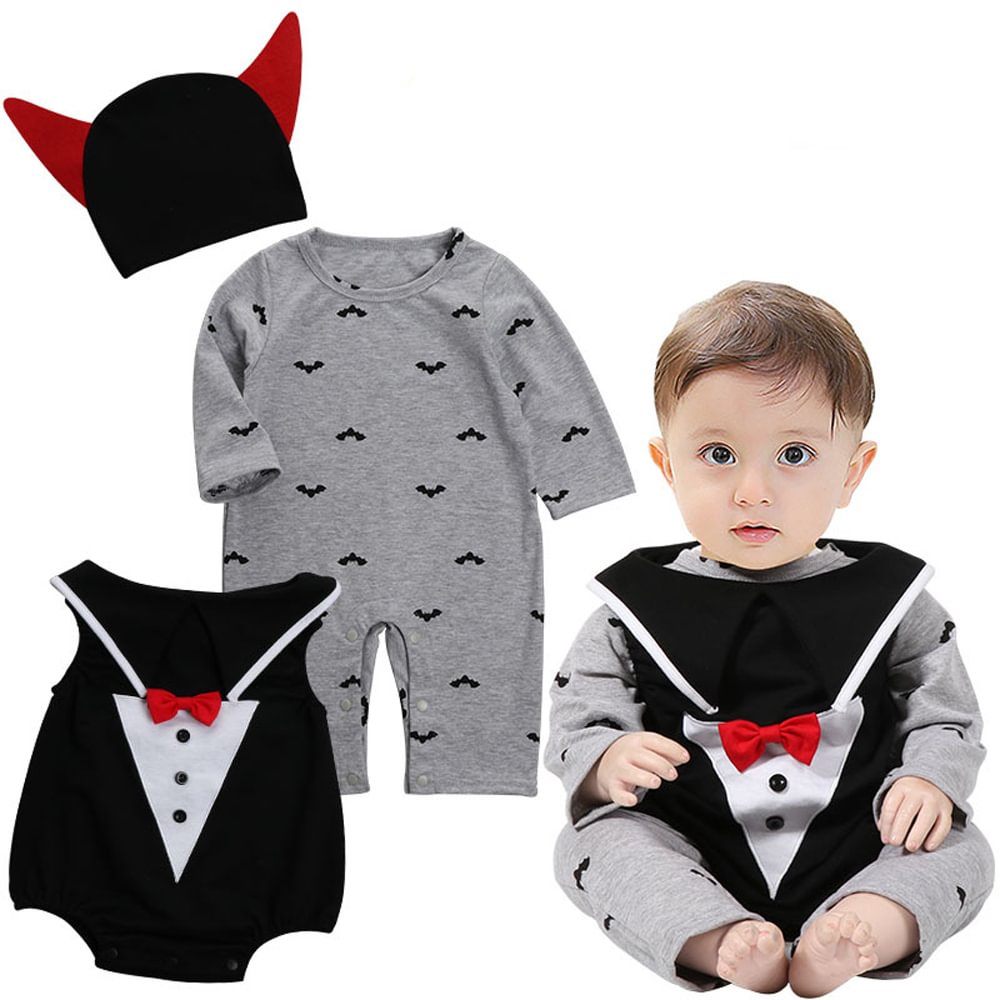 Children's Halloween Performance Costume Long Sleeve Vampire Romper Hat Set-Pajamasbuy