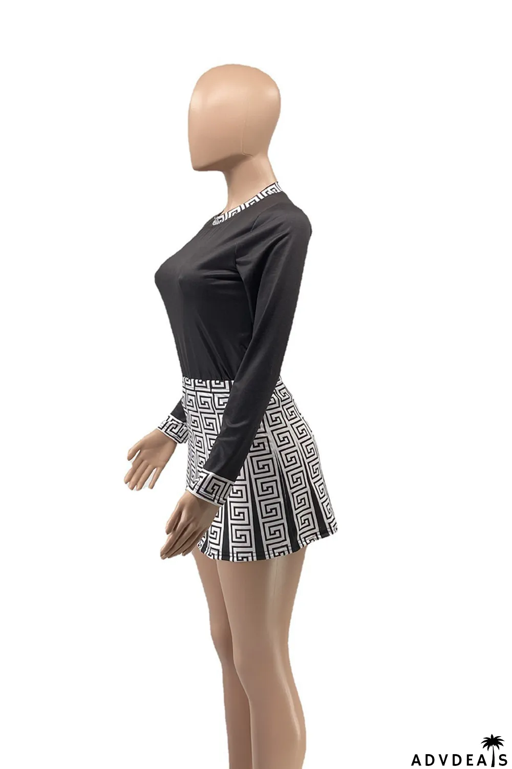 Pink Fashion Print Patchwork O Neck Long Sleeve Two Pieces