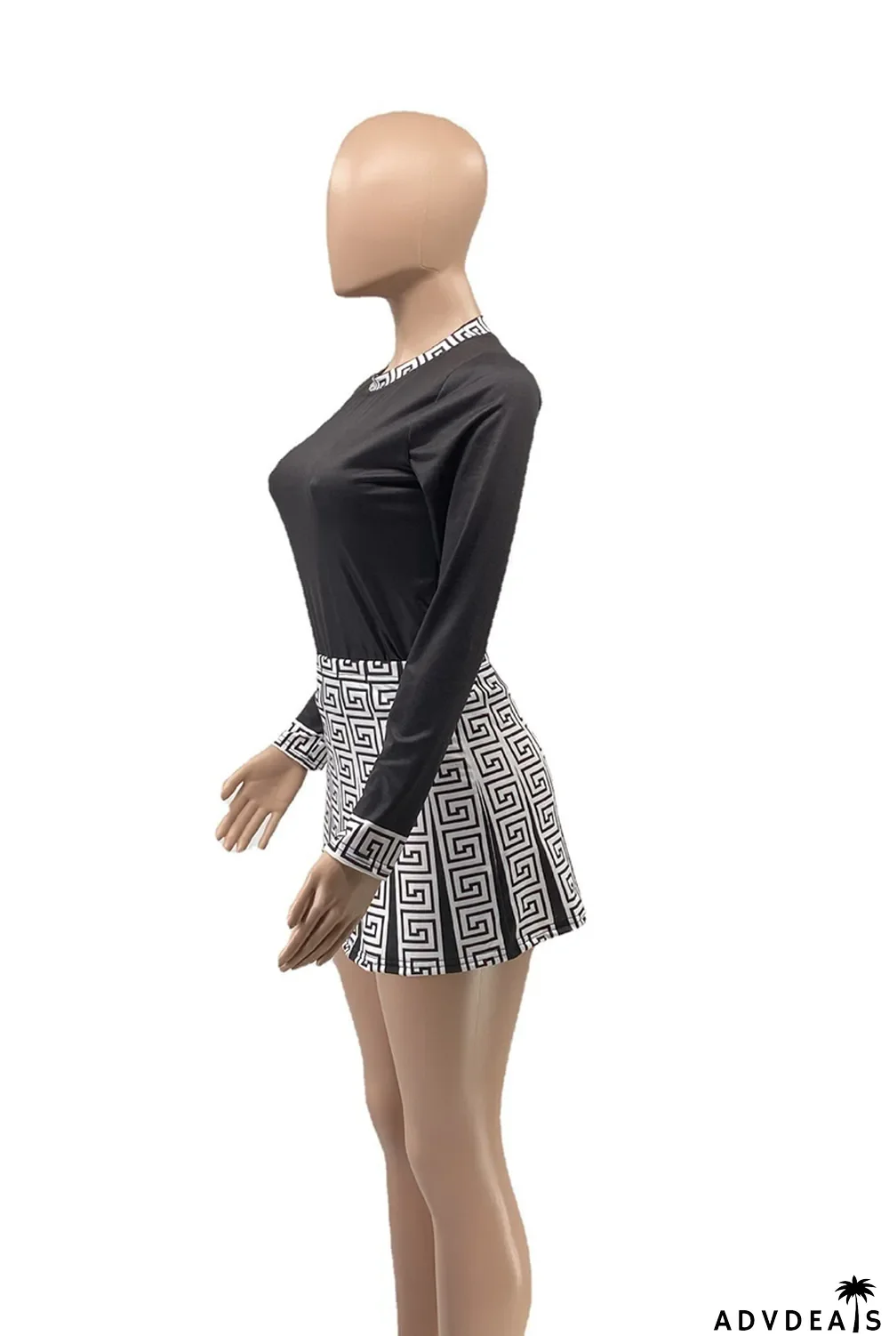 Pink Fashion Print Patchwork O Neck Long Sleeve Two Pieces