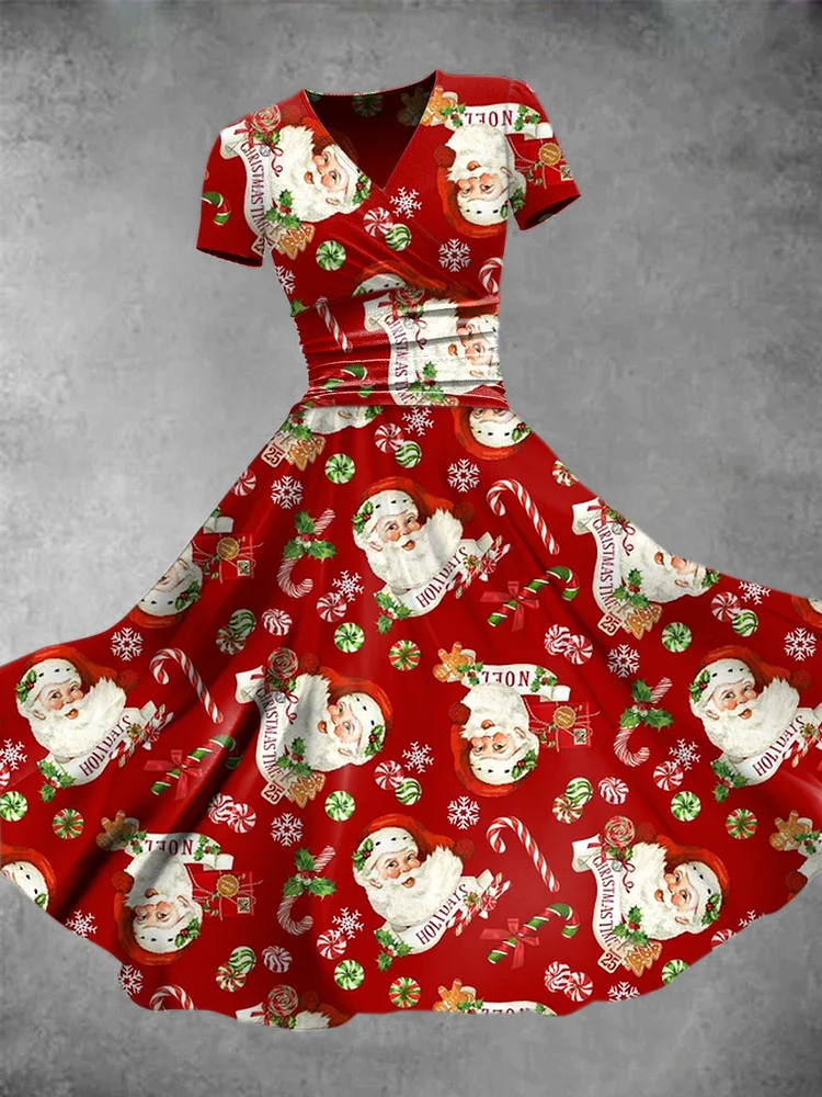 Vintage Christmas Santa Fun And Cute Printed Fashion Dress