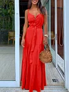 Solid Color Lace-Up Condole Belt Maxi Dress