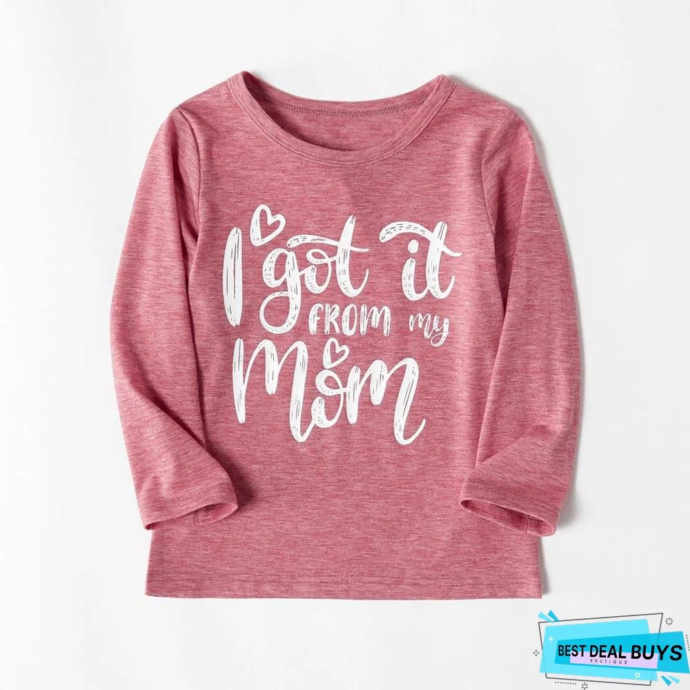 Mommy and Me Round Collar Heart-Shaped Red Long Sleeve Matching Tops