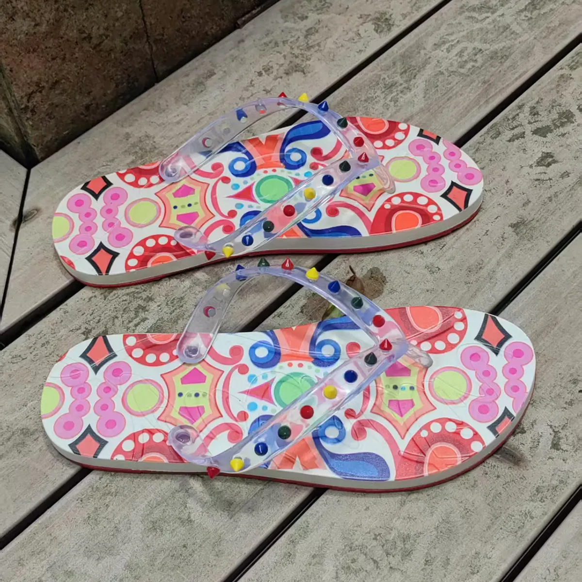 Gentleman's Red Bottom R ivet Flip-Flops Casual Fashion Non-Slip Flip Flops-vocosishoes