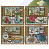 (4pcs) Window Season-14CT Stamped Cross Stitch 21*19cm(Bundle Sale)
