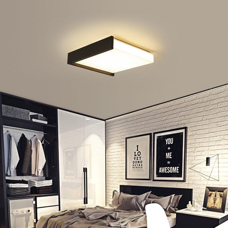 Black / White Square Minimalism Simple LED Ceiling Lights For Living Room Bedroom