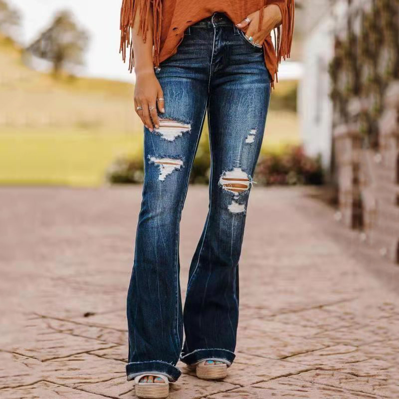 Vintage Washed Ripped Bootcut Jeans wearshes