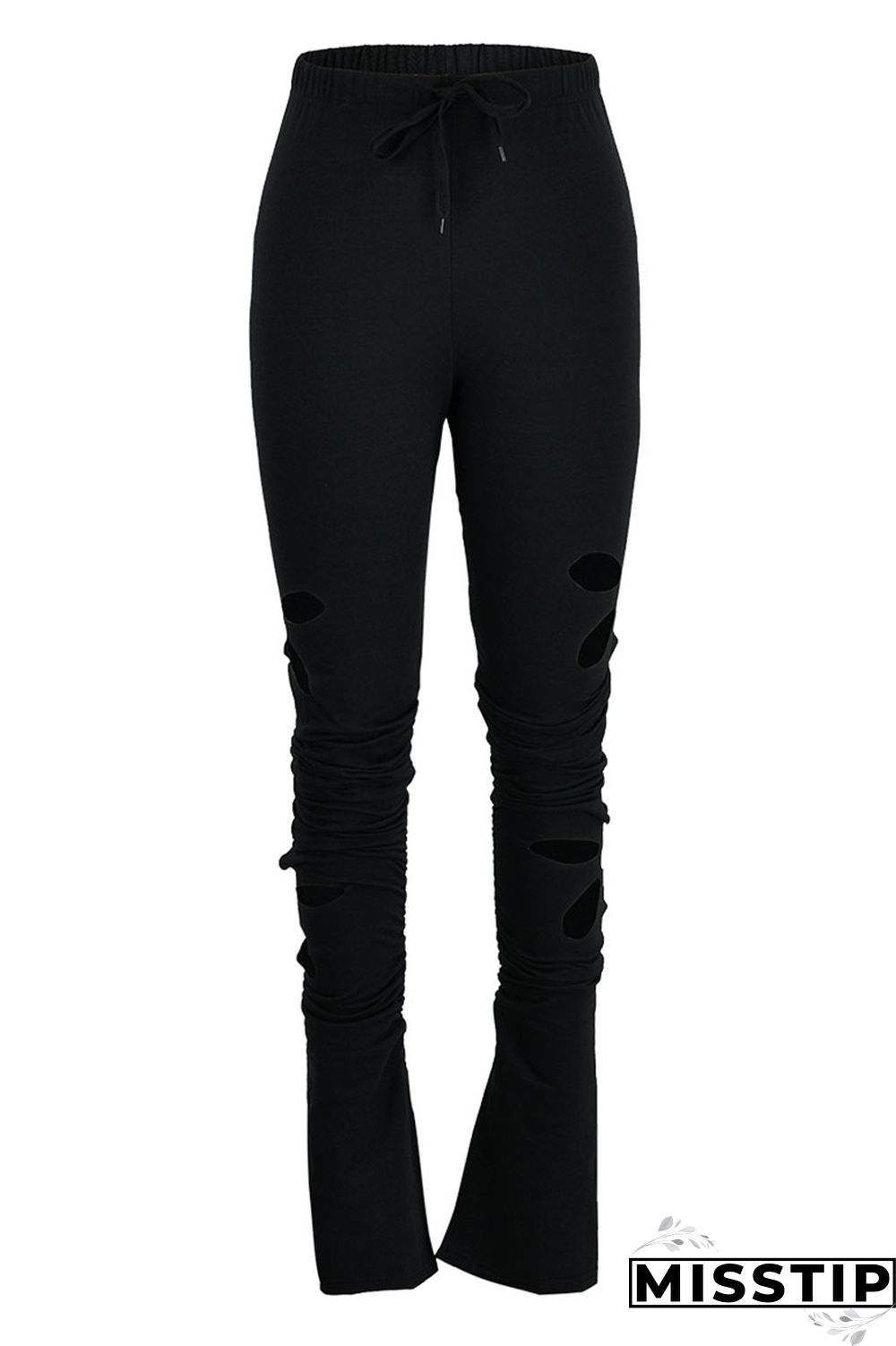 Grey Casual Street Solid Hollowed Out Patchwork High Waist Speaker Solid Color Bottoms
