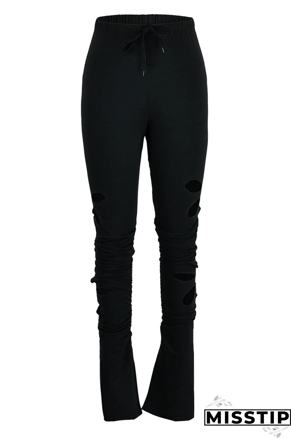 Grey Casual Street Solid Hollowed Out Patchwork High Waist Speaker Solid Color Bottoms
