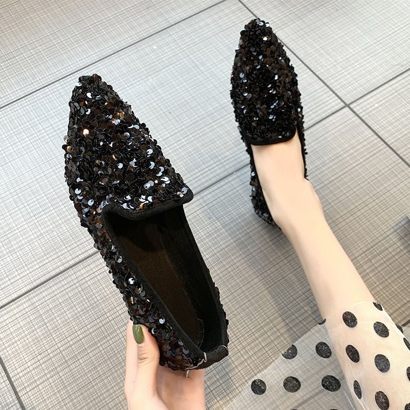 Fashion Women Ballet Shoes Leisure Spring Autumn Ballerina Bling Flash Sequins Flats Shoes Princess Shiny Pointed Wedding Shoes