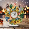(US Local)5D DIY Special Shape Diamond Painting Desk Ornament Handmade Clock Kit(Sunflower Rooster)