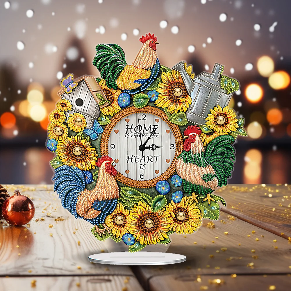 DIY Sunflower Cock Special Shape Acrylic Diamond Painting Clock Art Craft