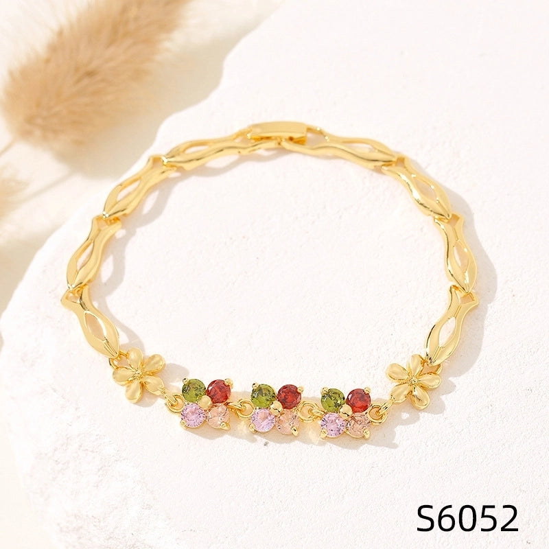 Minimalist Flower Copper Inlay Zircon Bracelets