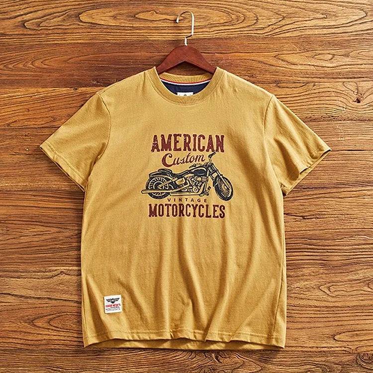 Retro Harley Motorcycle Print Short-Sleeved T-Shirt