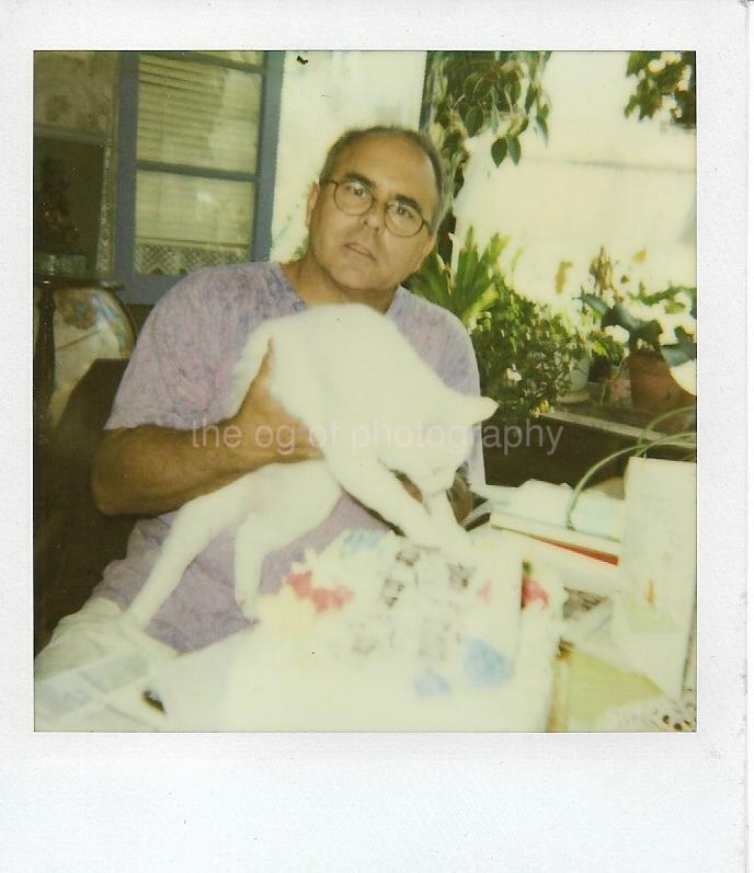 CAT GUY Vintage POLAROID Found Photo Poster paintinggraph CAKE MAN Original COLOR 012 14 ZZ