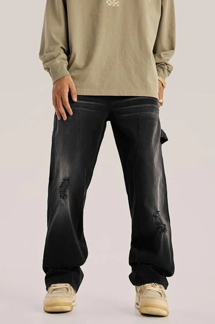 Brownm Rise Washed Distressed Jeans