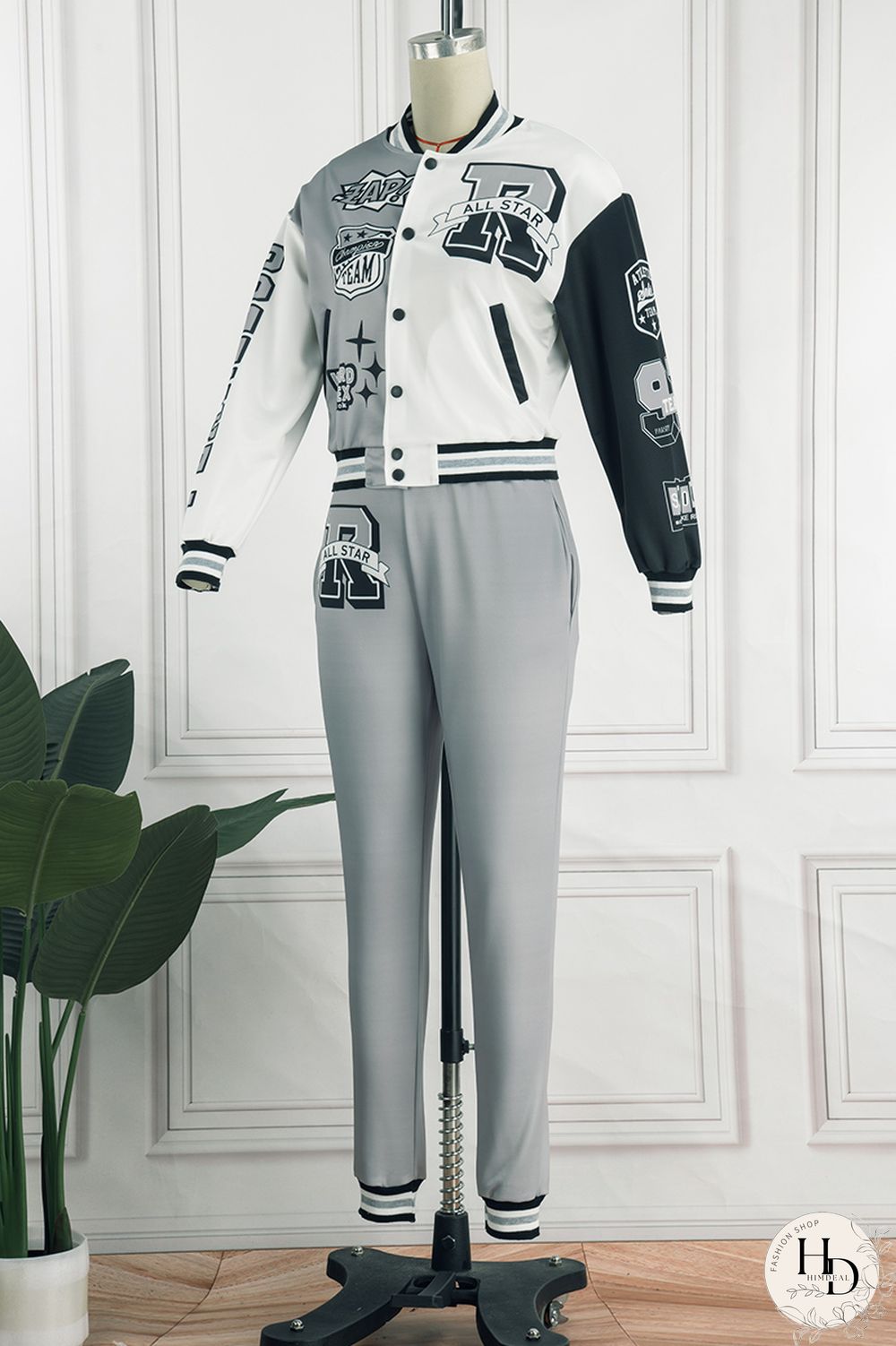 Rose Red Casual Letter Print Patchwork Cardigan O Neck Long Sleeve Two Pieces