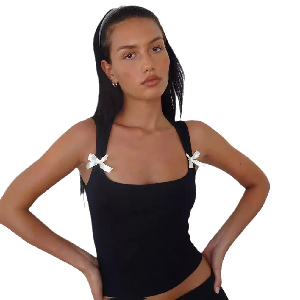 Uveng Uveng New Summer Y2K Fashion Bow Slim Short Style Sling Slim Vest Female