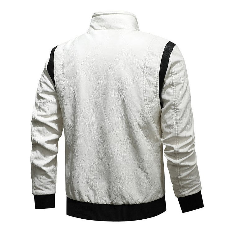Leather Men's PU Leather Stand Collar Knitted Hooded Men Pu Jakcet