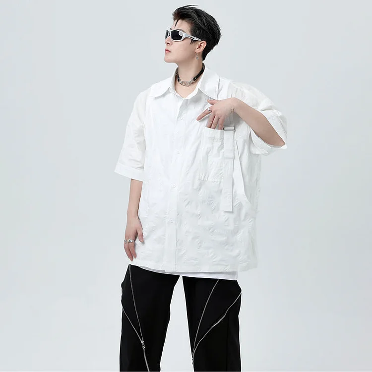 Dawfashion Techwear Streetwear-Vintage Thin Korean Version Pleated Embossed Loose Webbing Handsome Cargo Shirts-Streetfashion-Darkwear-Techwear