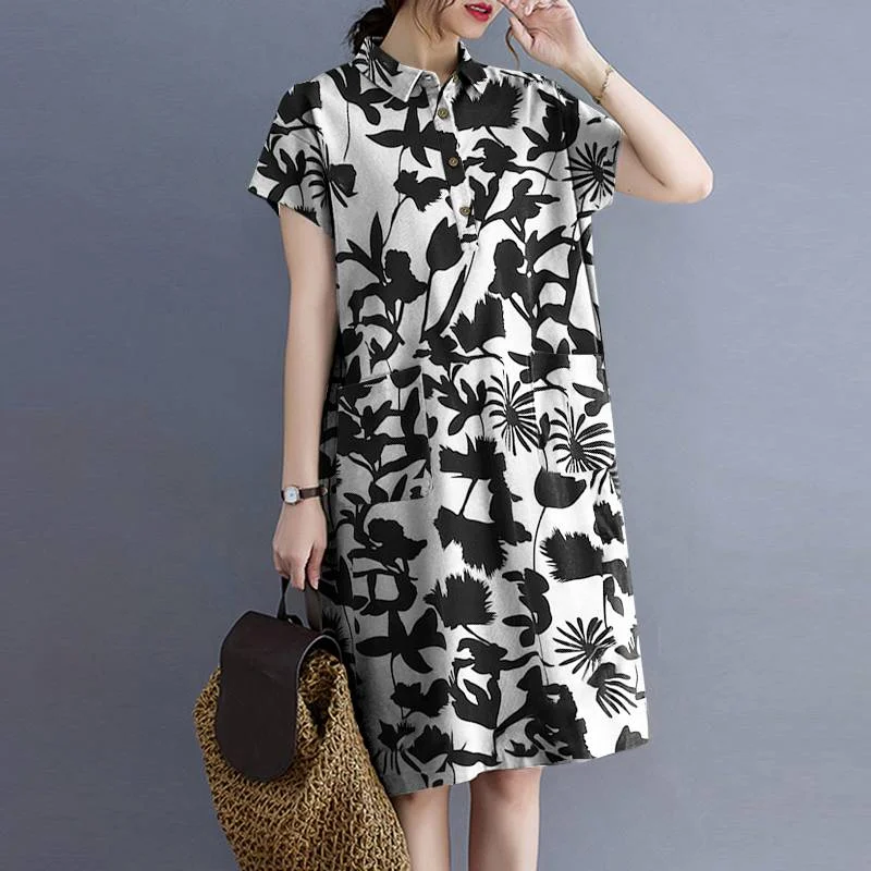 ZANZEA Fashion Printed Dress 2022 Summer Loose Vestidos Women Holiday Party Short Sleeve Lapel Robe Female Casual Oversize Dress