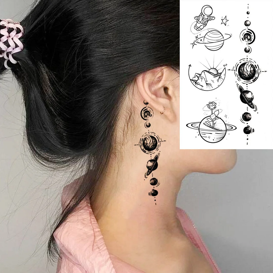 Black Round Totem Fashion Finger Temporary Tattoos For Women Men Universe Moon Realistic Fake Tattoo Waterproof Tatoos Sticker