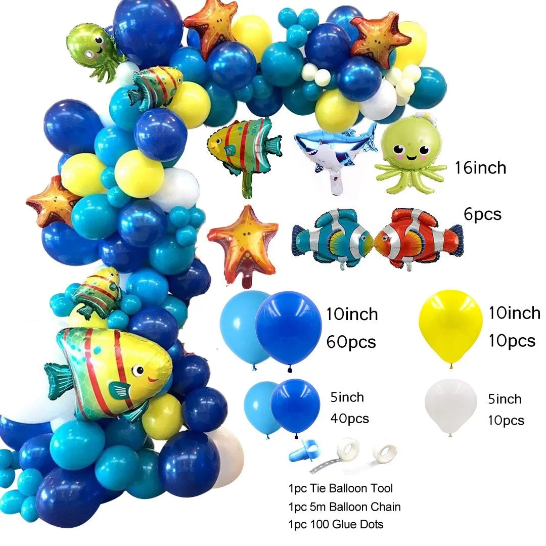 129PCS Ocean Theme Balloon Kit Cartoon Shark/Fish Under Sea Animals Balls Kids Birthday Gifts DIY Party Decoration Home Supplies