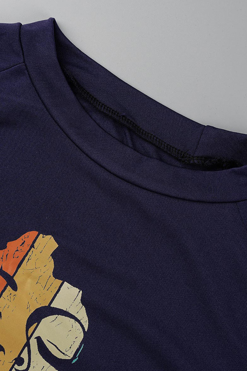 Rose Red Fashion Casual Print Patchwork O Neck Long Sleeve Two Pieces