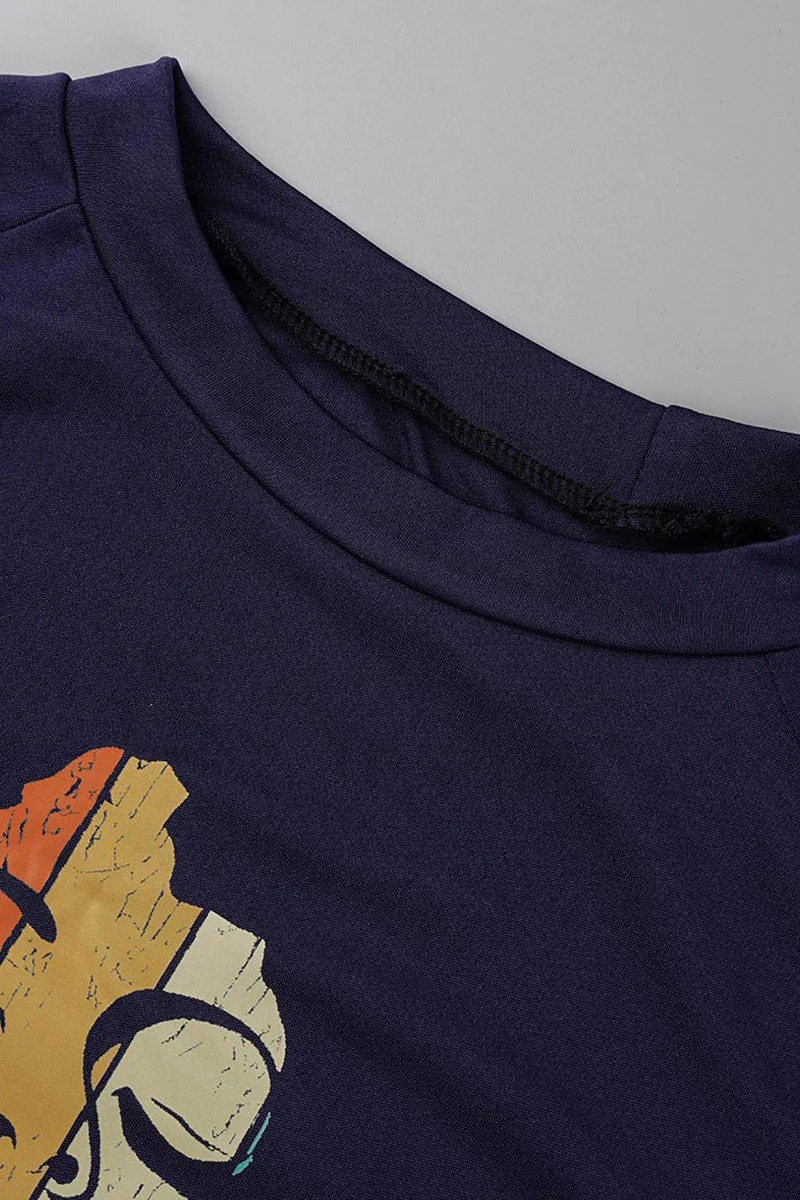 Rose Red Fashion Casual Print Patchwork O Neck Long Sleeve Two Pieces