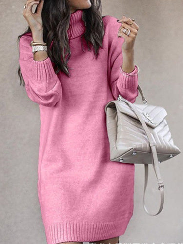 Women's Floral Printed Graphic Turtle Neck Long Sleeve Maxi Dress