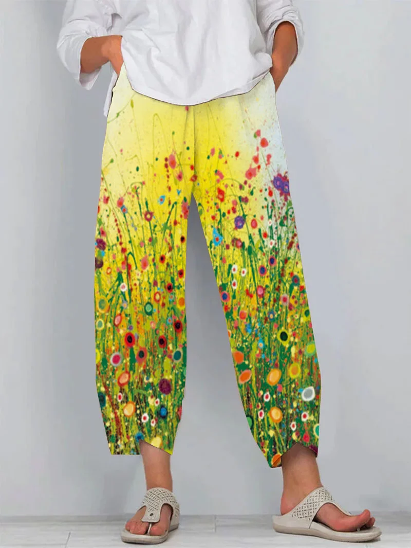 Women's Casual Art Floral Print Loose Casual Pants