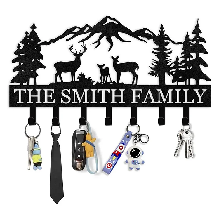 Personalized Key Holder for Wall, Deer Forest Theme Key Rack Wall Mount