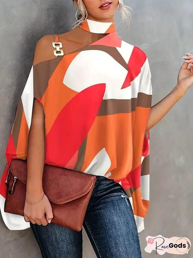Floral Print Halter Batwing Sleeve Women's Blouse for Summer
