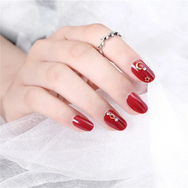 Girls Sweet Candy Color Fake Nail Patch Gradient Purple Shining Rhinestone False Nails DIY Short Full Cover Nail Art Stickers-Nail Inspo